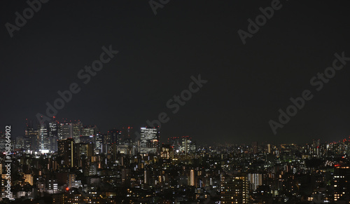 日本の東京都市景観・夜景（新宿のビル群などを望む）