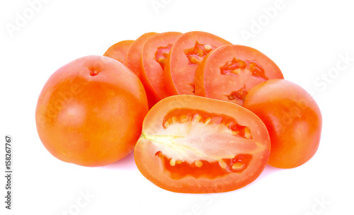 Tomato slices on white background