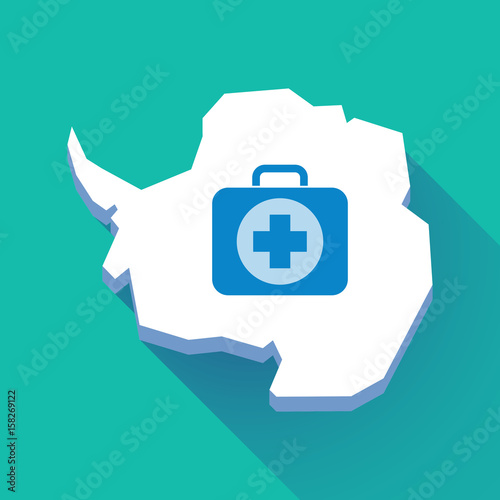 Long shadow Antarctica map with  a first aid kit icon
