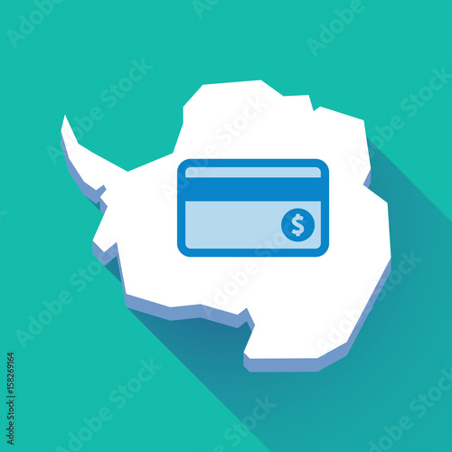Long shadow Antarctica map with  a credit card