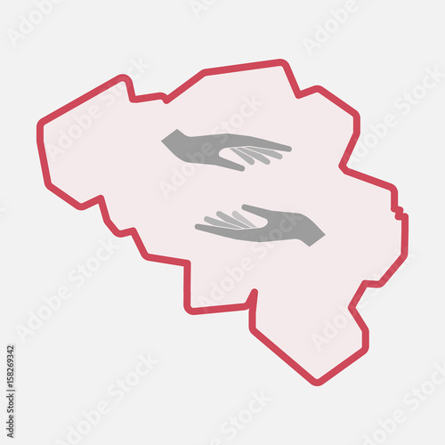 Isolated Belgium map with two hands giving and receiving or protecting