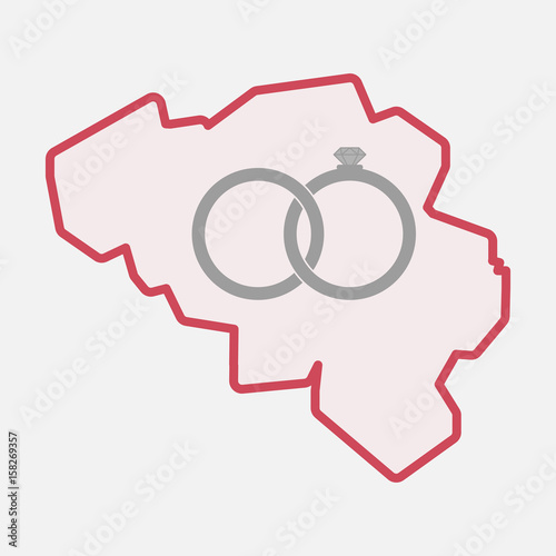 Isolated Belgium map with  two bonded wedding rings