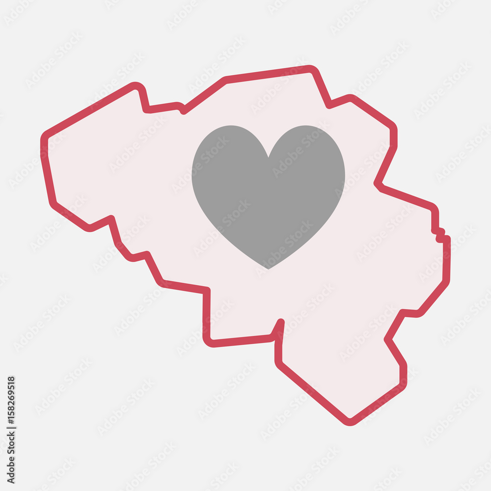 Isolated Belgium map with the heart poker playing card sign Isolated Belgium map with the heart poker playing card sign