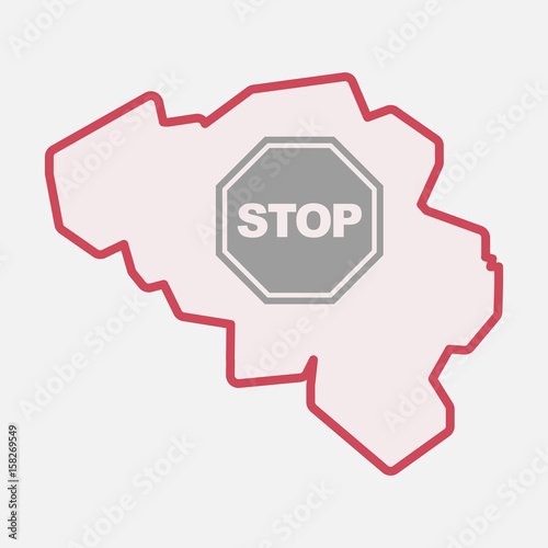 Isolated Belgium map with a stop signal