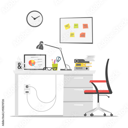Vector flat style illustration of modern workplace. Job concept.