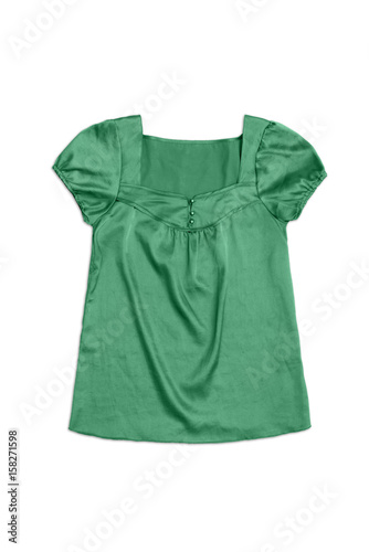 green satin blouse, isolated on white background