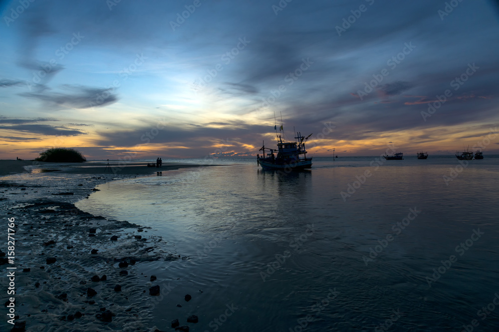 Morning light with fishing boat Morning light with fishing boat