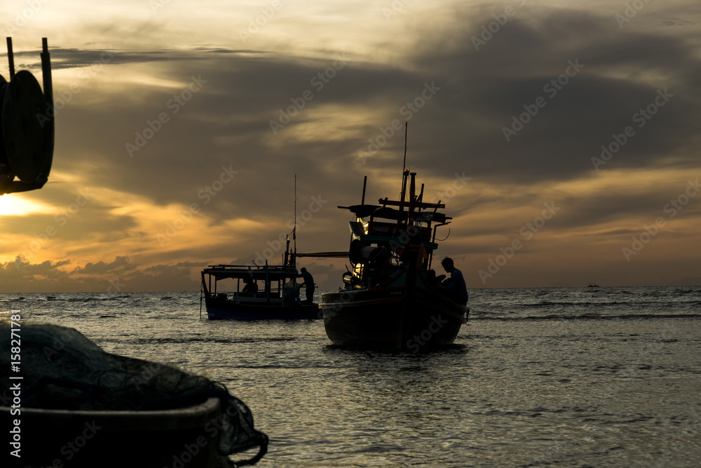 Morning light with fishing boat