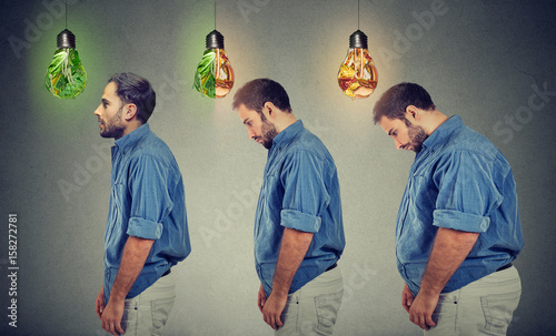 Young fat man becoming slim guy