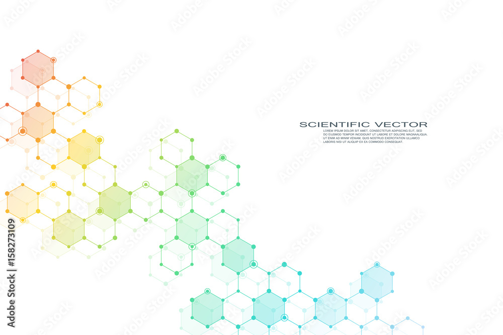 Hexagonal structure molecule dna of neurons system, genetic and chemical compounds. Vector illustration