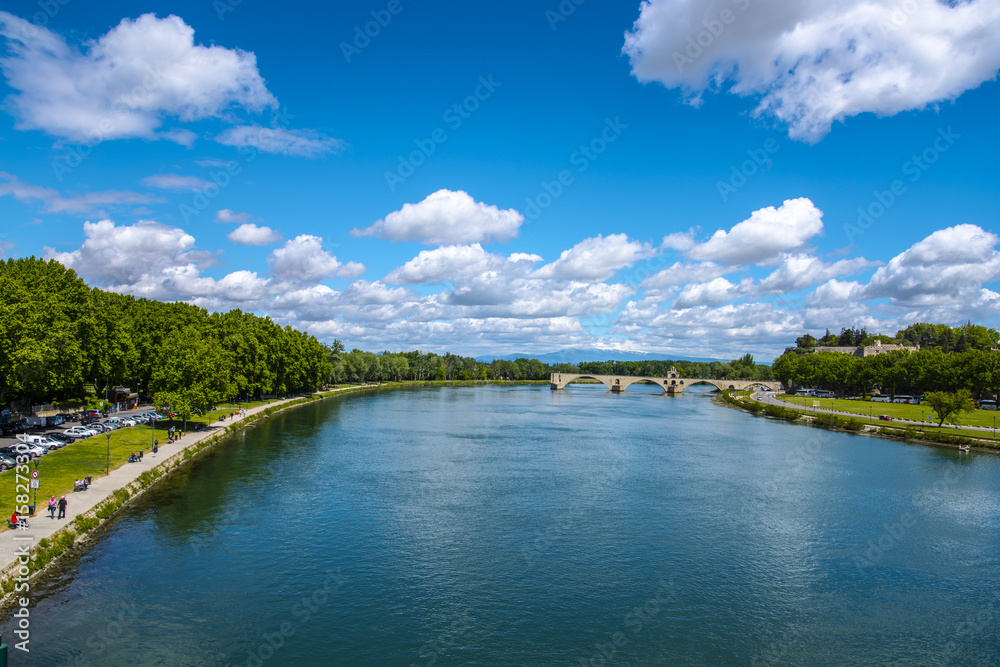 Pont d'Avignon, Rhone river, Palace of Popes - Palais des Papes - in Avignon, France, UNESCO World Heritage Site Pont d'Avignon, Rhone river, Palace of Popes - Palais des Papes - in Avignon, France, UNESCO World Heritage Site