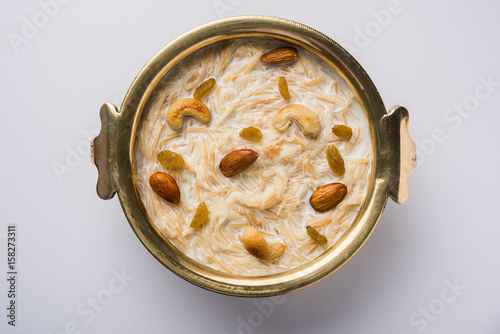 Most famous Indian sweet pudding Kheer or semiya khir in a bowl.Selective focus photo