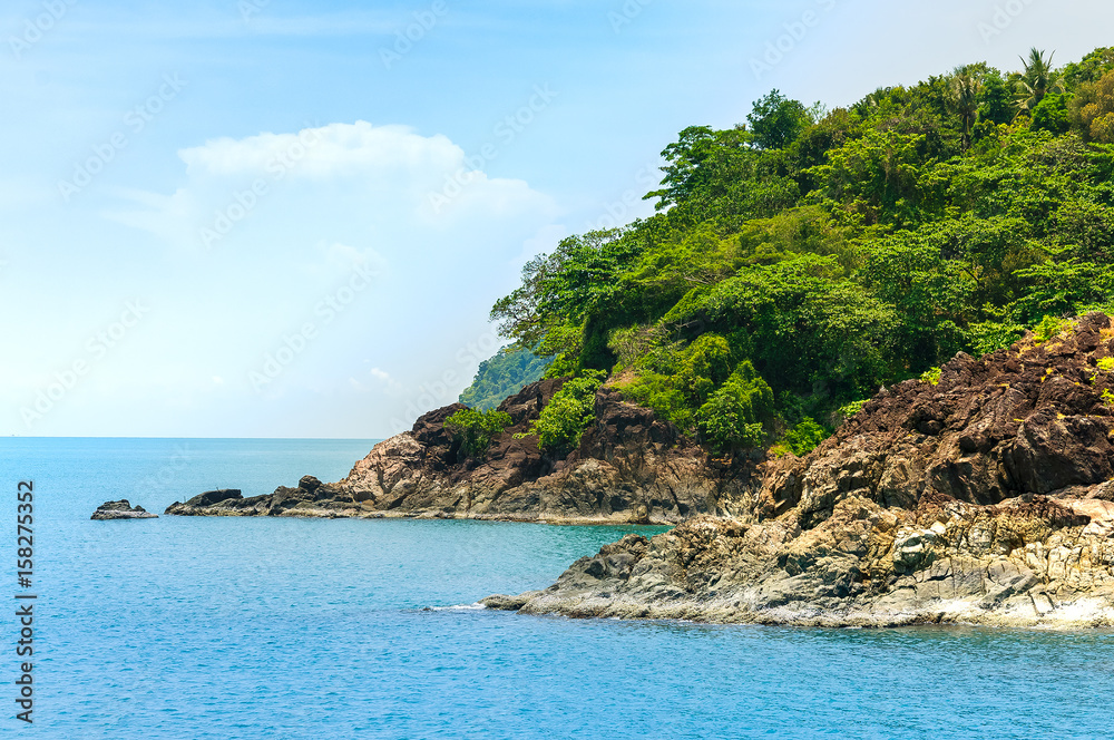 The mountains and sea scenery with blue sky, Koh Chang, Trat Thailand