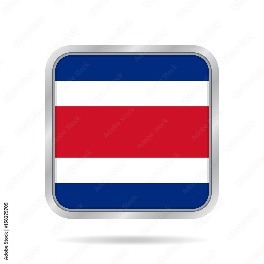 Flag of Costa Rica. Metallic gray square button. Flag of Costa Rica. Metallic gray square button.
