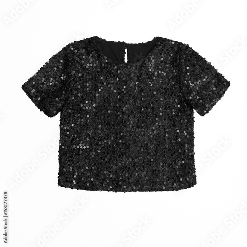 black short top with sequins isolated on white background