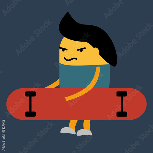 Men with skateboard. Flat design.