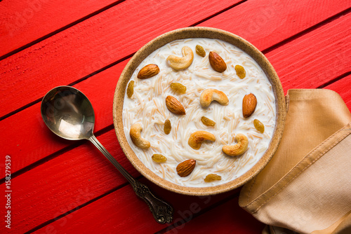 Most famous Indian sweet pudding Kheer or semiya khir in a bowl.Selective focus