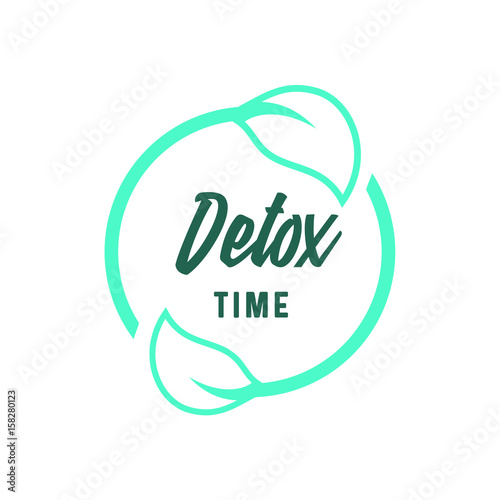 Detox time round icon. Leaves circle logo, healthy lifestyle. photo