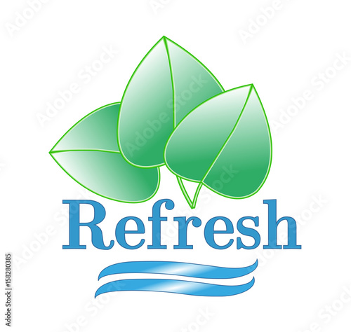 Template logotype with green leaves and the words refresh.