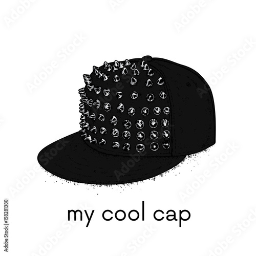 Stylish cap with spikes. Vector illustration for a postcard or a poster. Clothes and accessories. Fashion & Style.