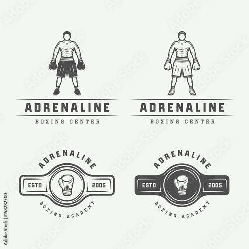 Boxing and martial arts logo badges and labels in vintage style. Vector illustration