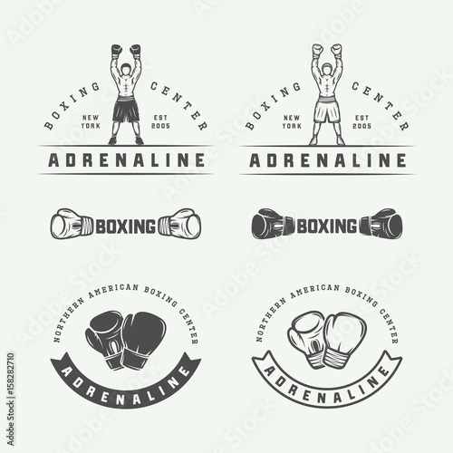 Boxing and martial arts logo badges and labels in vintage style. Vector illustration. Graphic Art.