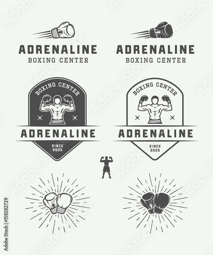 Boxing and martial arts logo badges and labels in vintage style. Vector illustration