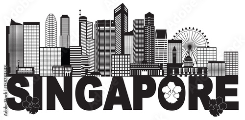 Singapore City Skyline Text Black and White Illustration