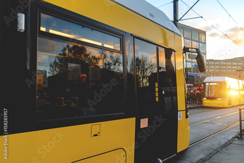 Yellow tram on the streets of Berlin