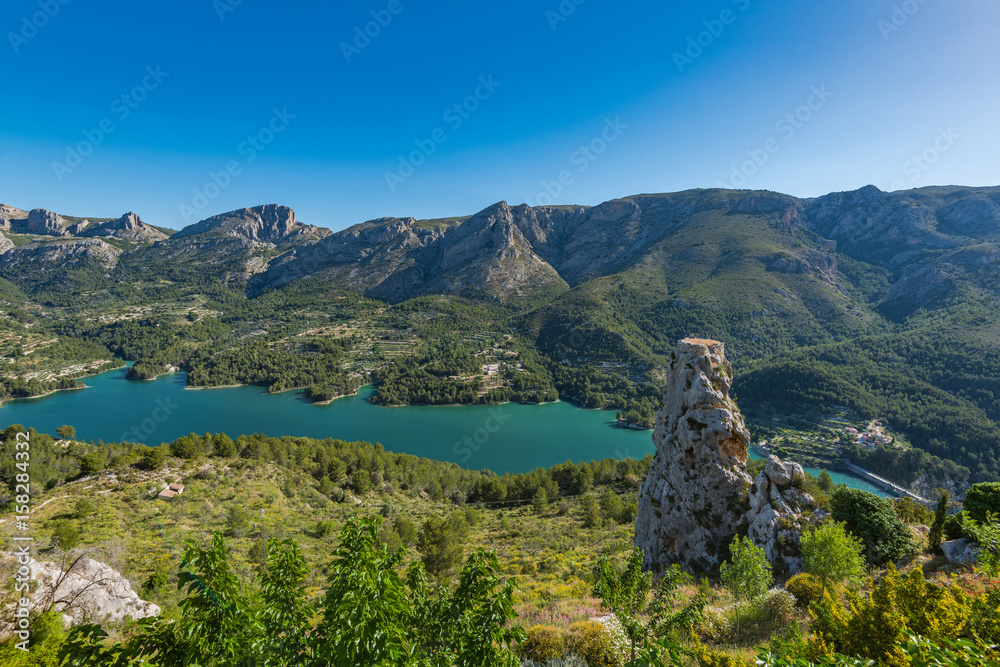 Panoramic view over lake near Guadalest,Spain