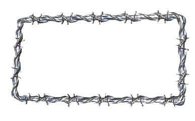 Barbed wire metal automobile license frame. Isolated.