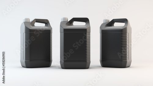 Black plastic canister for machine oil. 3d render
