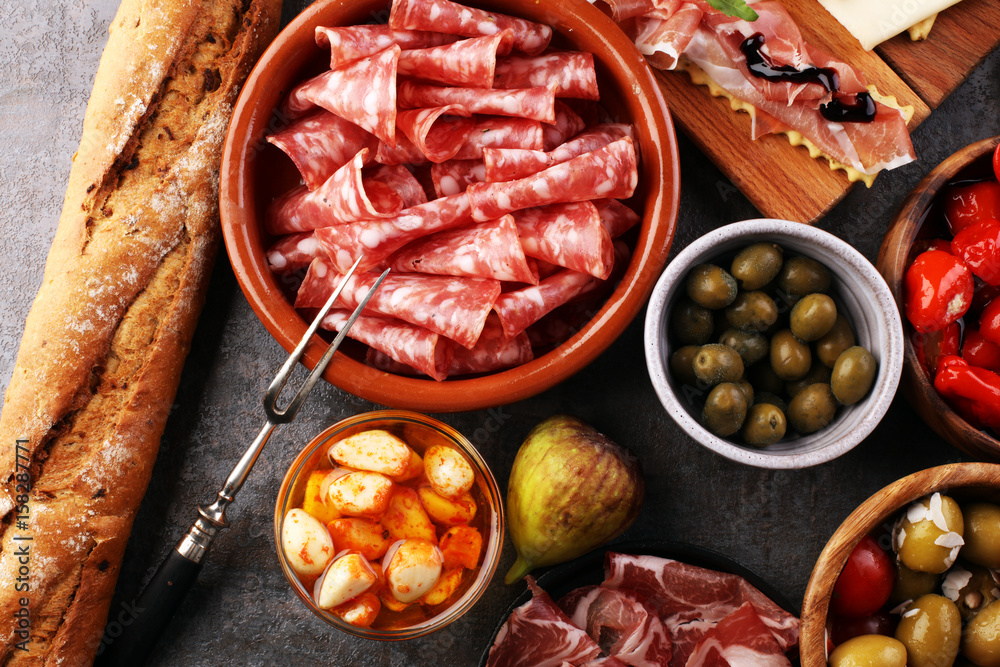 spanish tapas and sangria on wooden table - mediterran antipasti spanish tapas and sangria on wooden table - mediterran antipasti