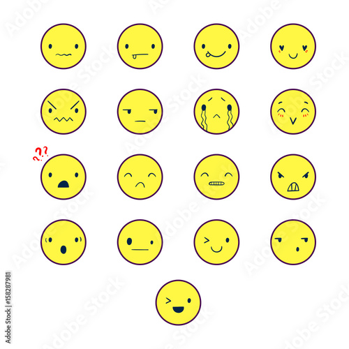 Yellow emoticons with different emotions, vector set of various hand-drawn cute expressions, EPS 8 © julijuliart
