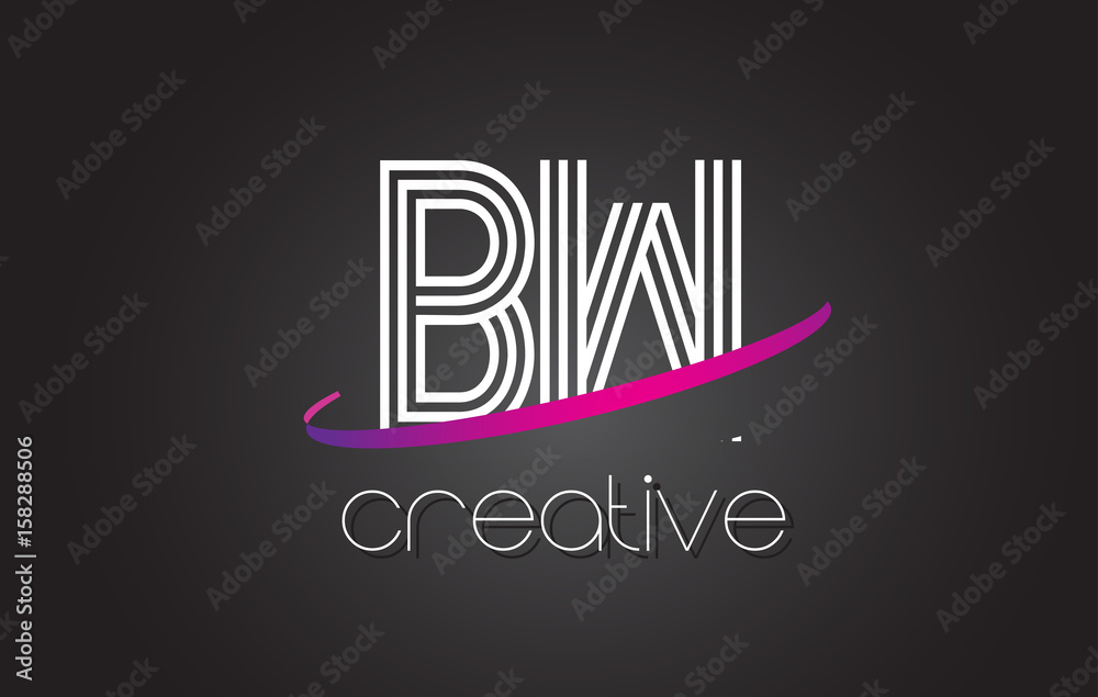 BW B W Letter Logo with Lines Design And Purple Swoosh.
