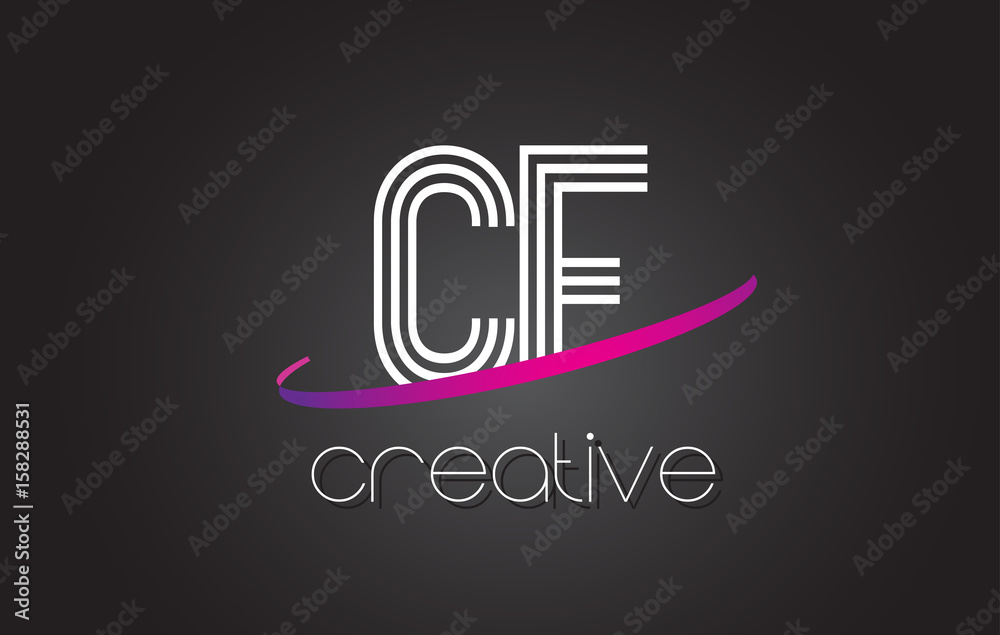 CF C F Letter Logo with Lines Design And Purple Swoosh. CF C F Letter Logo with Lines Design And Purple Swoosh.