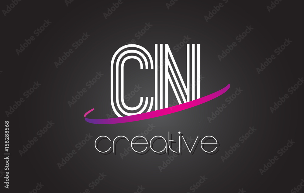 CN C N Letter Logo with Lines Design And Purple Swoosh. CN C N Letter Logo with Lines Design And Purple Swoosh.