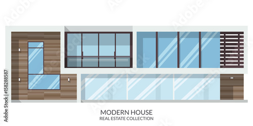 Modern summer house, real estate sign in flat style. Vector illustration.