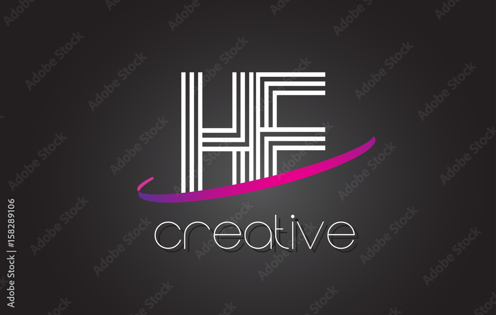 HE H E Letter Logo with Lines Design And Purple Swoosh. HE H E Letter Logo with Lines Design And Purple Swoosh.