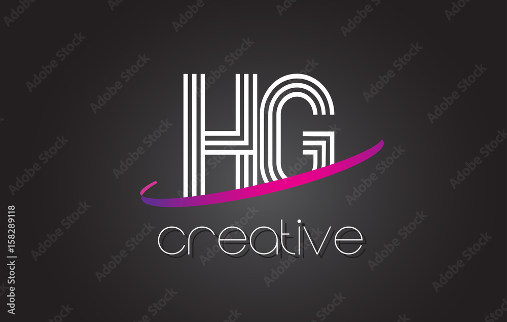 HG H G Letter Logo with Lines Design And Purple Swoosh. HG H G Letter Logo with Lines Design And Purple Swoosh.