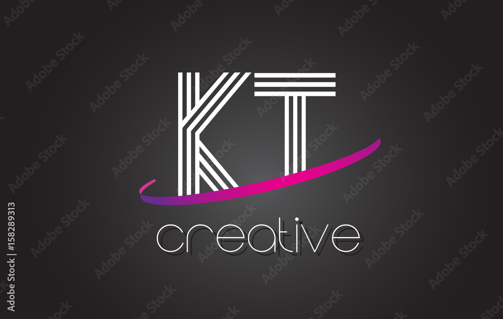 KT K T Letter Logo with Lines Design And Purple Swoosh.