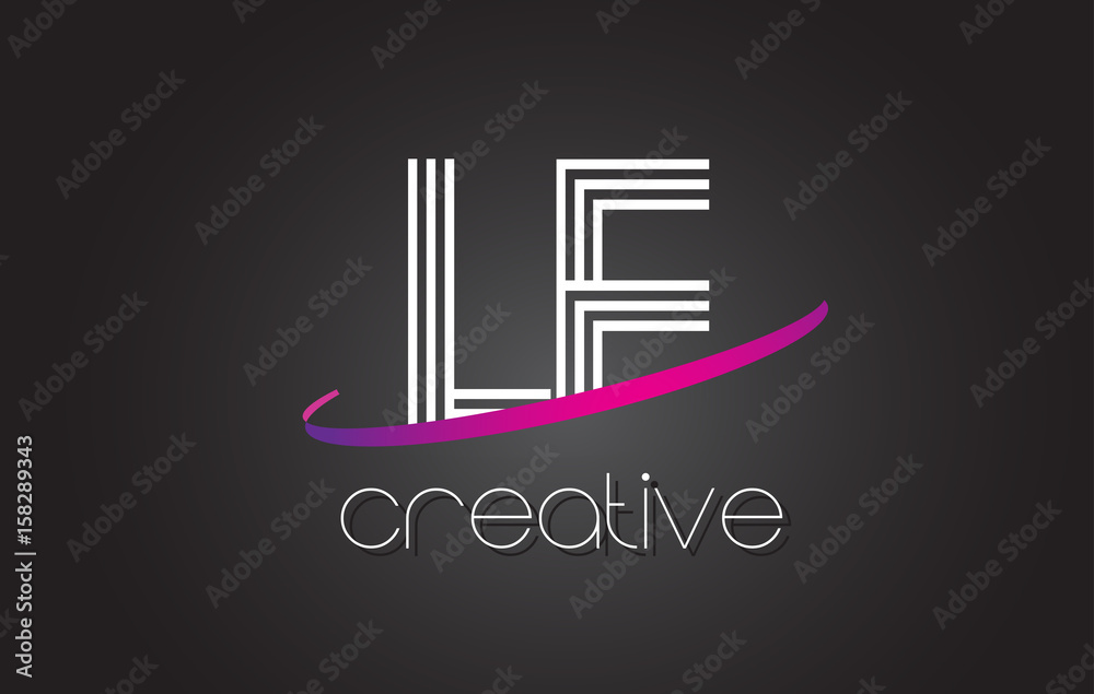 LE L E Letter Logo with Lines Design And Purple Swoosh.