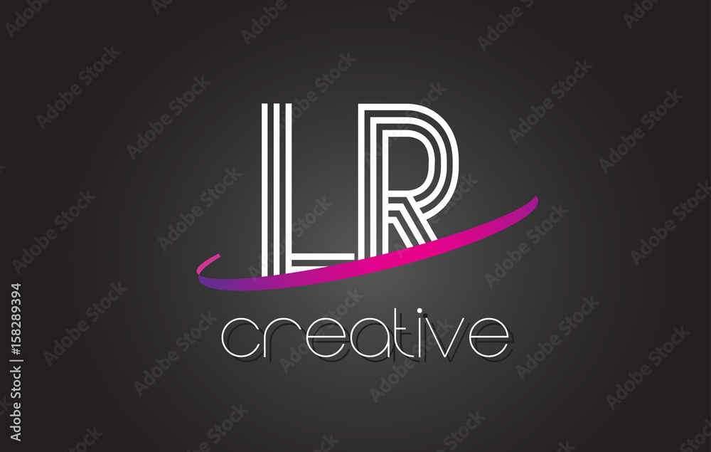 LR L R Letter Logo with Lines Design And Purple Swoosh. LR L R Letter Logo with Lines Design And Purple Swoosh.