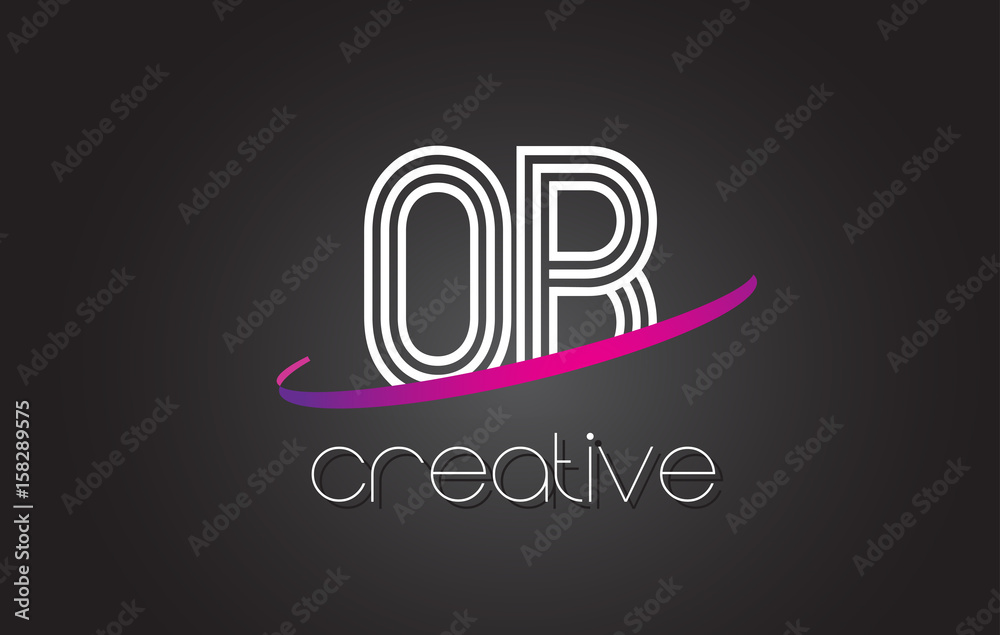 OB O B Letter Logo with Lines Design And Purple Swoosh.