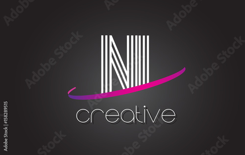 NI N I Letter Logo with Lines Design And Purple Swoosh.