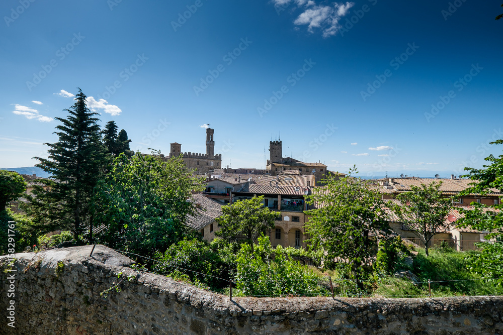 VOLTERRA, TUSCANY - MAY 21, 2017 - View of the skyline from the park archeological in Volterra