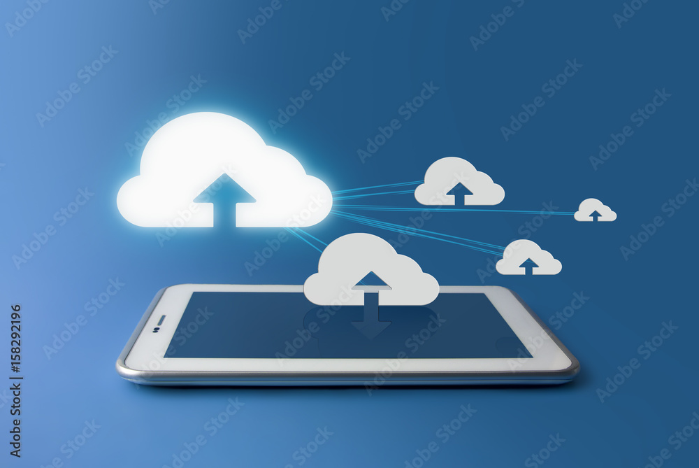 tablet with blue cloud storage and networking tablet with blue cloud storage and networking