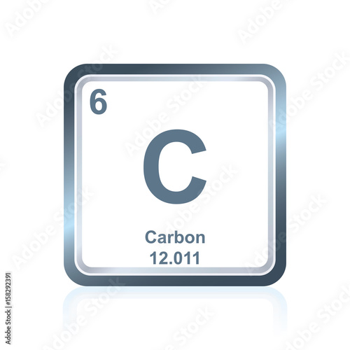 Symbol of chemical element carbon as seen on the Periodic Table of the Elements, including atomic number and atomic weight.