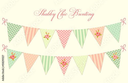 Cute vintage shabby chic textile bunting flags ideal for baby shower, wedding, birthday