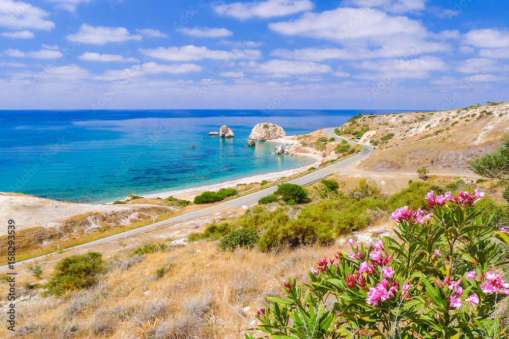 Rock of Aphrodite, beautiful beach and sea bay, Cyprus island